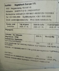 ASUS TUF Gaming A14 FA401WU magyar számlája a 3 év gyári garanciával