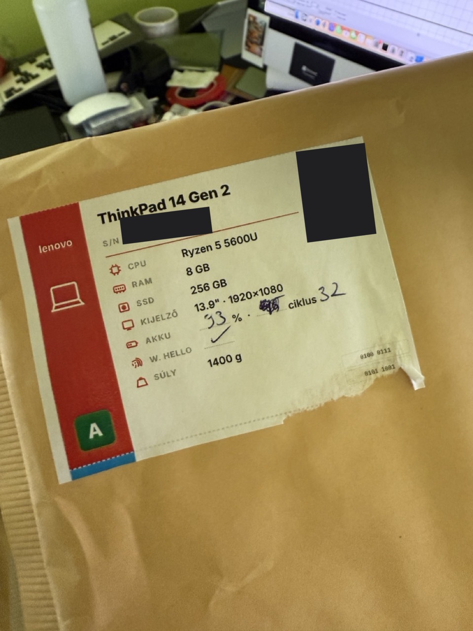 Lenovo ThinkPad L14 Gen 2 adatlap címke: Ryzen 5 5600U, 8 GB RAM, 256 GB SSD, 14 col FHD, Grade A