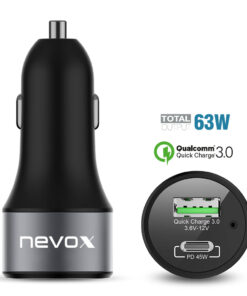 Nevox 63 W autós gyorstöltő – USB-C PD + USB-A Quick Charge 3.0