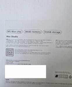 Apple Mac Studio M5 Max 36GB 512GB doboz hátoldala, műszaki adatok